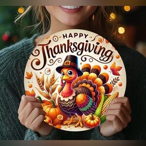 Happy Thanksgiving Turkey Wall Art Vintage Inspired 2D Flat Metal Wall Art New